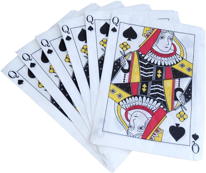 Partay Shenanigans Casino Party Paper Napkins - 50 Pack Queen of Spades Playing Card Shaped Disposable Paper Party Napkins 5"x7" for Casino Night Poker Game Party Supplies Tableware Decoration - Image 1